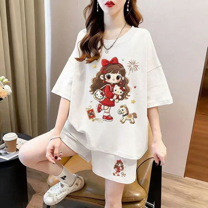 売れ筋 プリント Tシャツ & ショーツ セットアップ S-13244