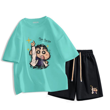 男女兼用 プリント Tシャツ & ショーツ セットアップ S-13266