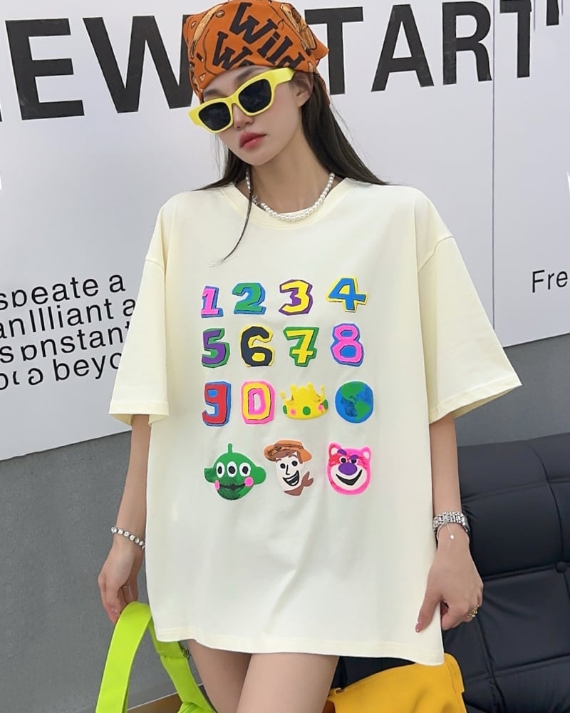 売り切れ必至 プリント三色 個性派 ゆったり 半袖Tシャツ ＜S-8462＞