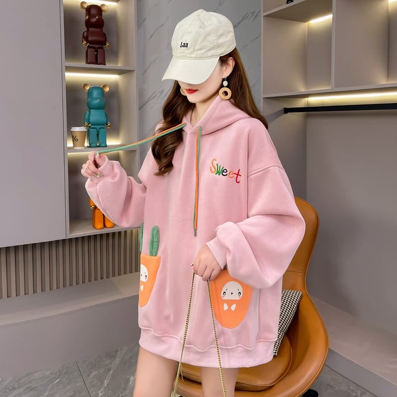 おしゃれ度アップ  ゆったりフード付きパーカ全2色 厚手トップス<S-4744>