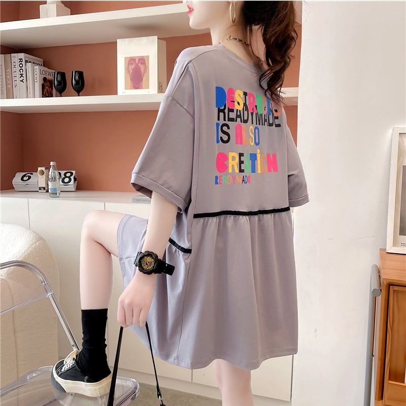 着心地抜群 切り替え 女性力を高める プリント Tシャツ カットソー＜S-3655＞