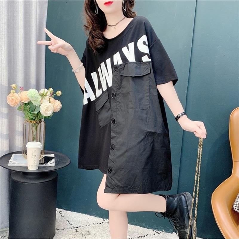 合わせやすい 切り替え デザイン感 プリント Tシャツ カットソー＜S-3637＞