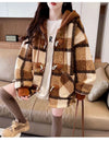 絶対流行 カジュアル 柔らかくて優しい印象 チェック柄 2色選択 ラムフリース コート ボアジャケット<S-9854>