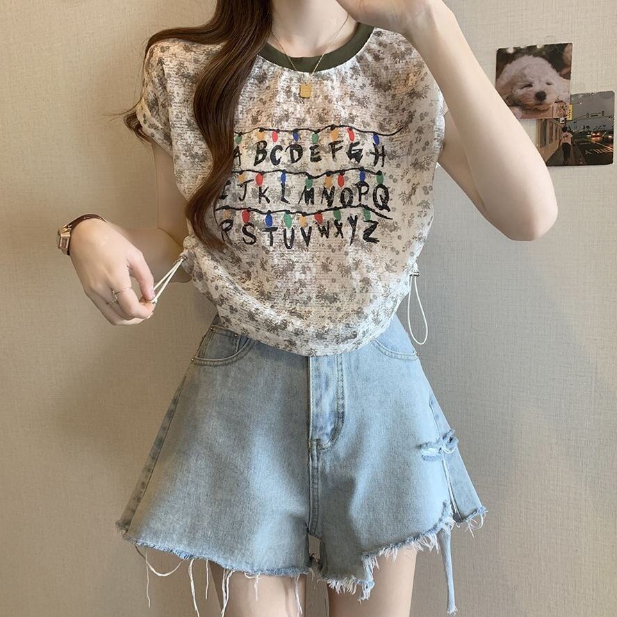 好感度UP カジュアル 大人可愛い プリント 全2色 半袖 Tシャツ＜S-8822＞
