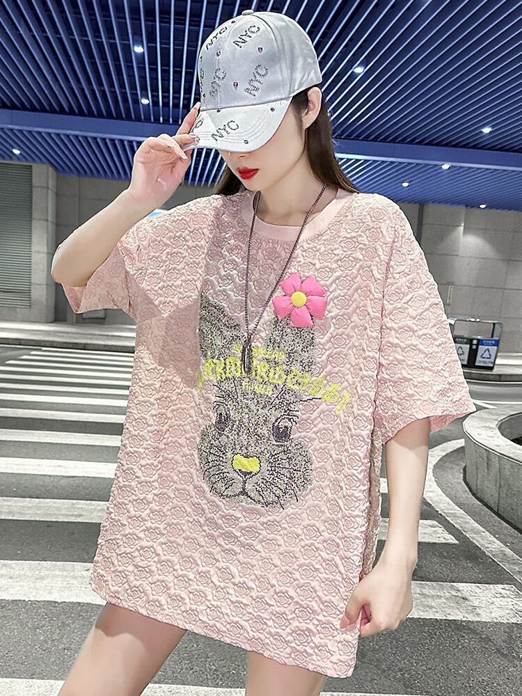 話題沸騰中 キュート カジュアル ホットダイヤモンド 半袖Tシャツ＜S-8626＞