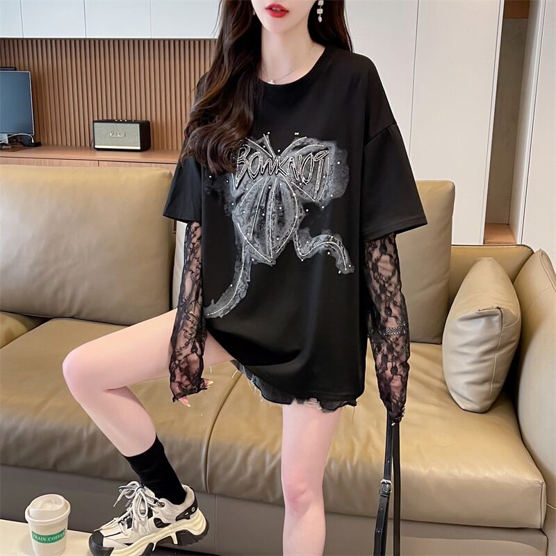 話題沸騰中 レイヤード風 美人度アップ ルーズ Tシャツ ＜S-8707＞