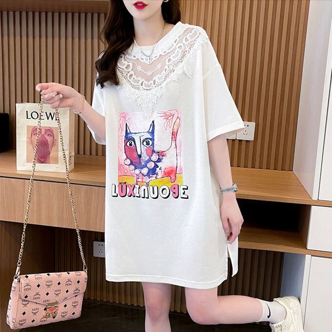 新商品 透かし彫り キュート レース 切り替え ゆったり 半袖Tシャツ＜S-8472＞