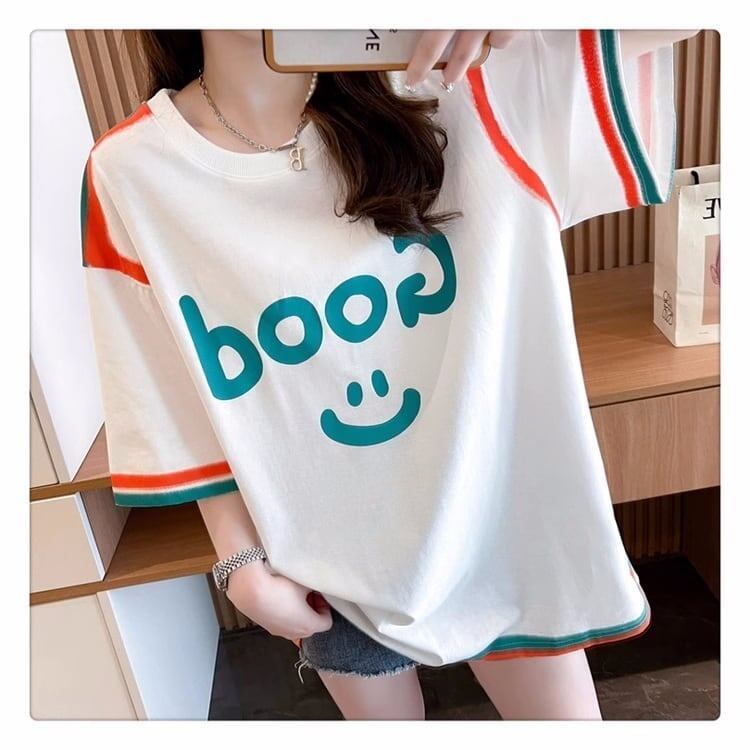 おすすめ プリント アルファベット ロング Tシャツ ゆったり半袖 ＜S-2881＞