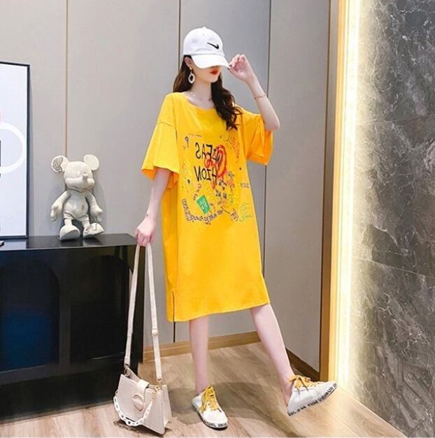 好感度UP ゆったりロング丈 カジュアル 切り替え 三色 半袖Tシャツ＜S-8166＞