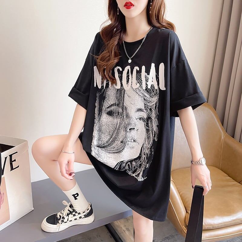 美人度アップ 切り替え ファッション プリント Tシャツ カットソー＜S-3399＞