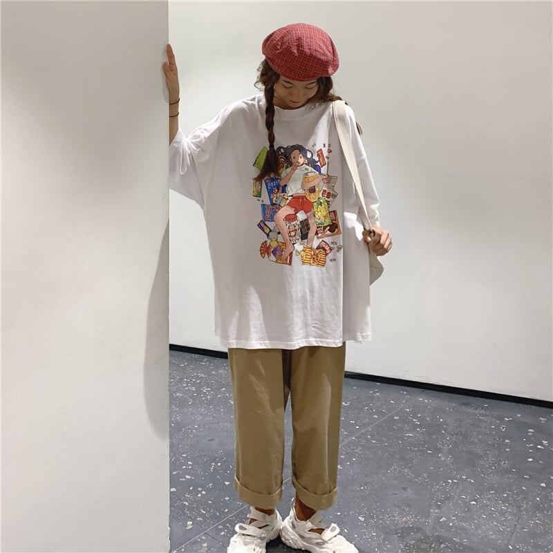 ルーズ 切り替え オシャレ度満点 プリント Tシャツ カットソー＜S-3459＞