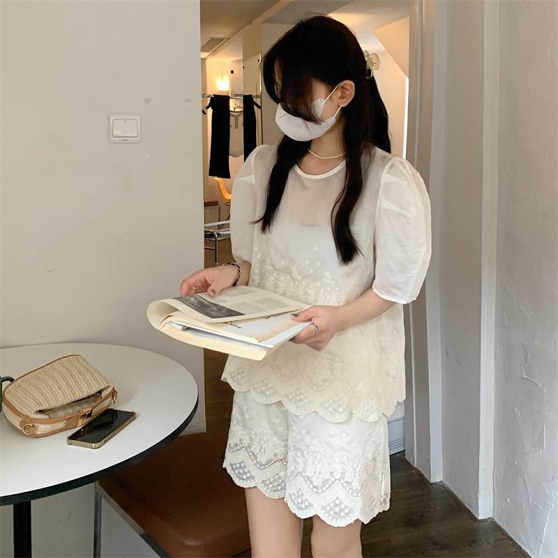 カジュアル 切り替え オシャレ度満点 ブラウス＋ショートパンツ セットアップ＜S-3233＞