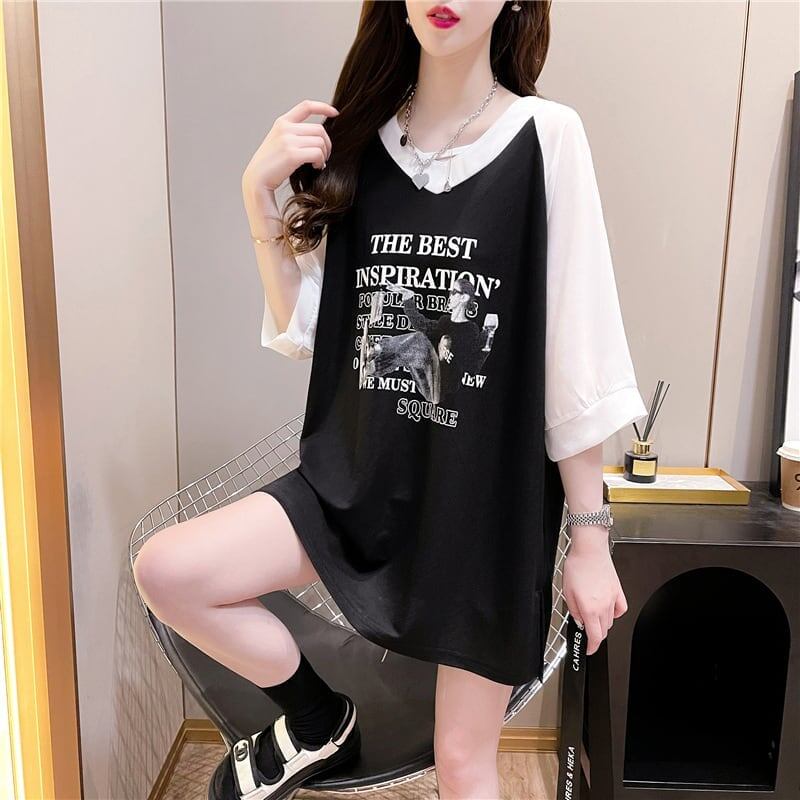 好感度満載 切り替え 美感いっぱい プリント Tシャツ カットソー＜S-3479＞