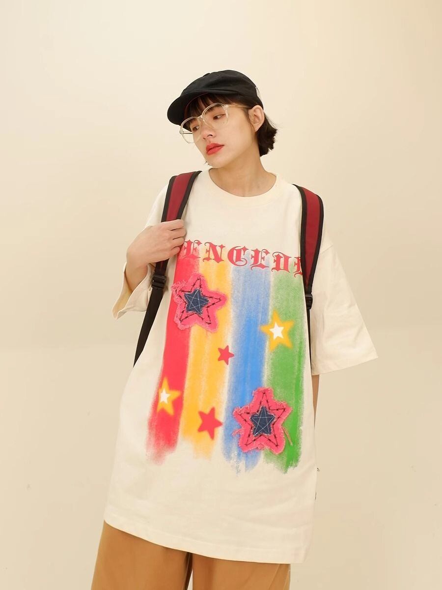 話題沸騰中 目を奪われる 流行新作 個性的なデザイン 2色選択 半袖 Tシャツ <S-9309>