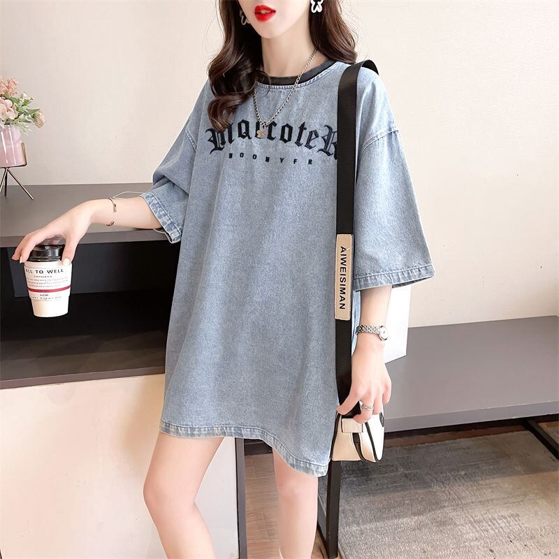 人気商品再入荷 アバンギャルド 着回し力抜群 ルーズ デニム 半袖Tシャツ<S-8804>
