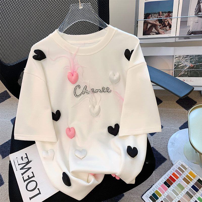 絶対欲しい ホットダイヤモンド キュート 三次元の愛 ゆったり 半袖Tシャツ＜S-8823＞