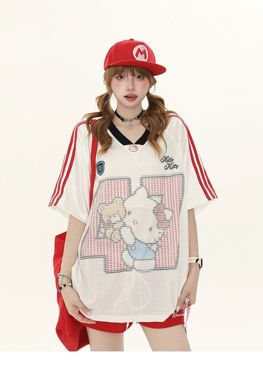 肌触りよい カジュアル ゆったり プリント Tシャツ S-13278