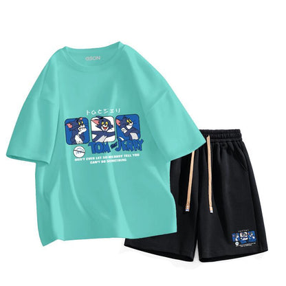 男女兼用 売れ筋 プリント Tシャツ & ショーツ セットアップ S-13265