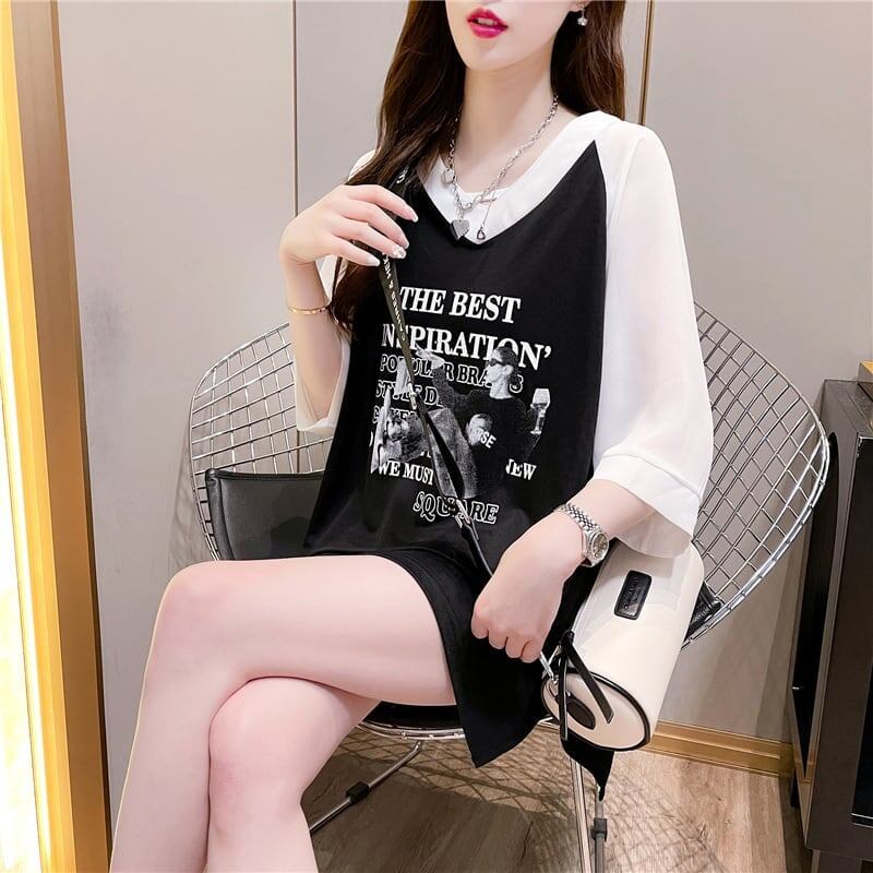 好感度満載 切り替え 美感いっぱい プリント Tシャツ カットソー＜S-3479＞