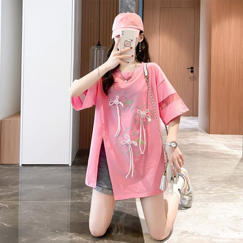 イレギュラー 切り替え カジュアル プリント Tシャツ カットソー＜S-3496＞