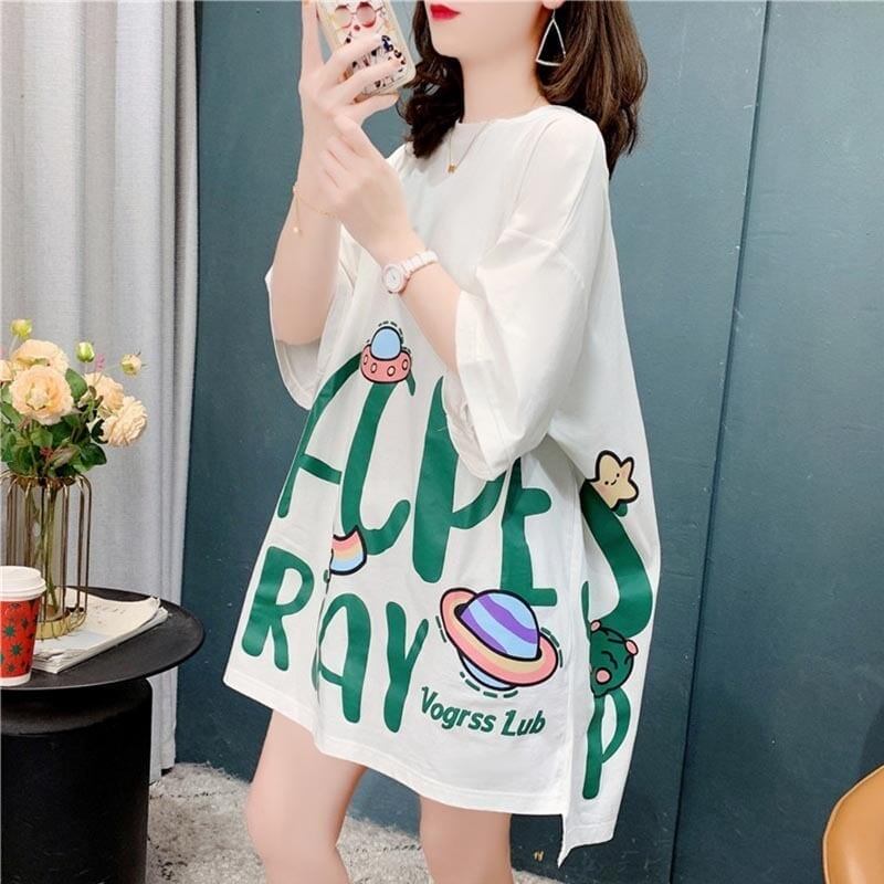 ファッション 切り替え 美人度アップ プリント Tシャツ カットソー＜S-3636＞