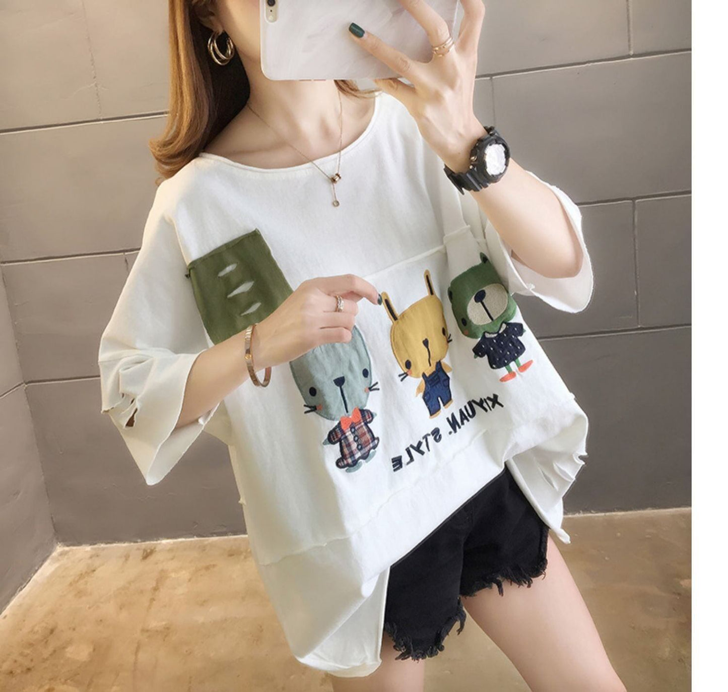絶対欲しい ダメージ加工 個性派 ゆったり 半袖Tシャツ 全3色 ＜S-4949＞
