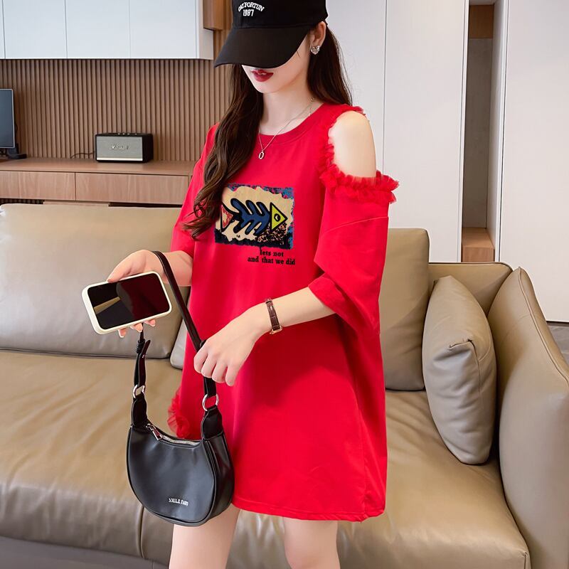 おしゃれ度高め レース 美人度アップ 切り替え プリント全4色 Tシャツ カットソー＜S-9213＞