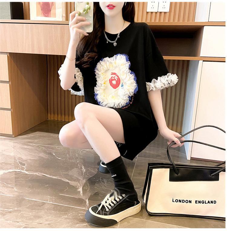 デザインセンスレースステッチTシャツ半袖新しいスタイル<S-2932>