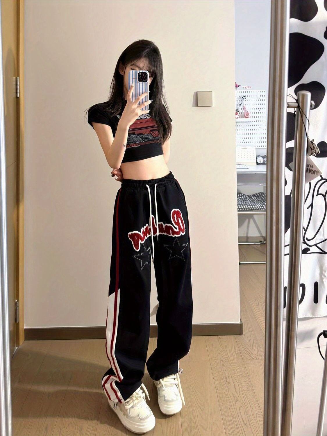 絶対欲しい ストライプ アバンギャルド 柄 切り替え 男女兼用 パンツ ＜S-4991＞