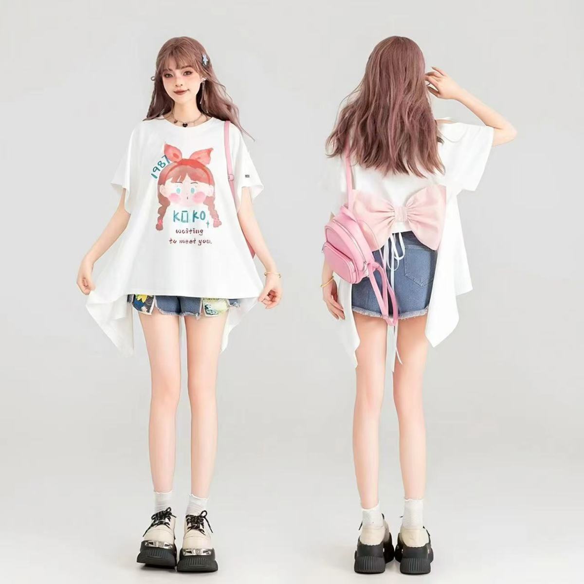 着回し力抜群 ゆったり ファッション感満々 ロング丈 2色半袖Tシャツ＜S-11068＞