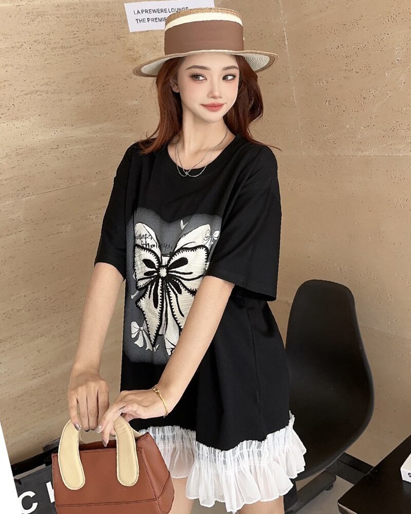 今季マストバイ プリントゆったり 切り替え 半袖Tシャツ 全4色＜S-8256＞