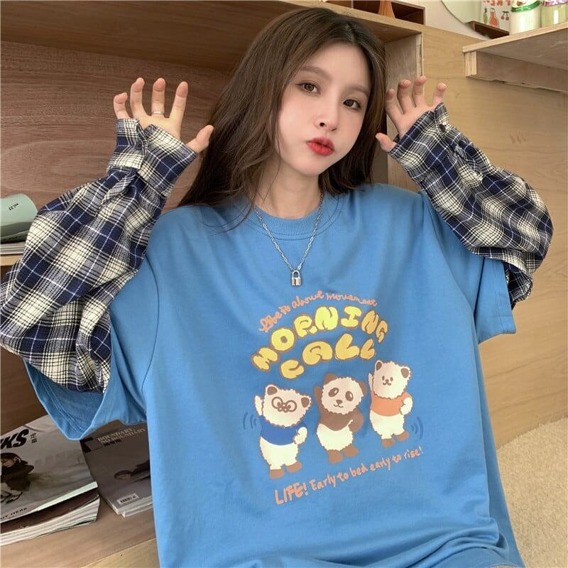 オシャレ度満点 ラウンドネック 個性的なデザイン カートゥーンプリント Tシャツ＜S-2257＞