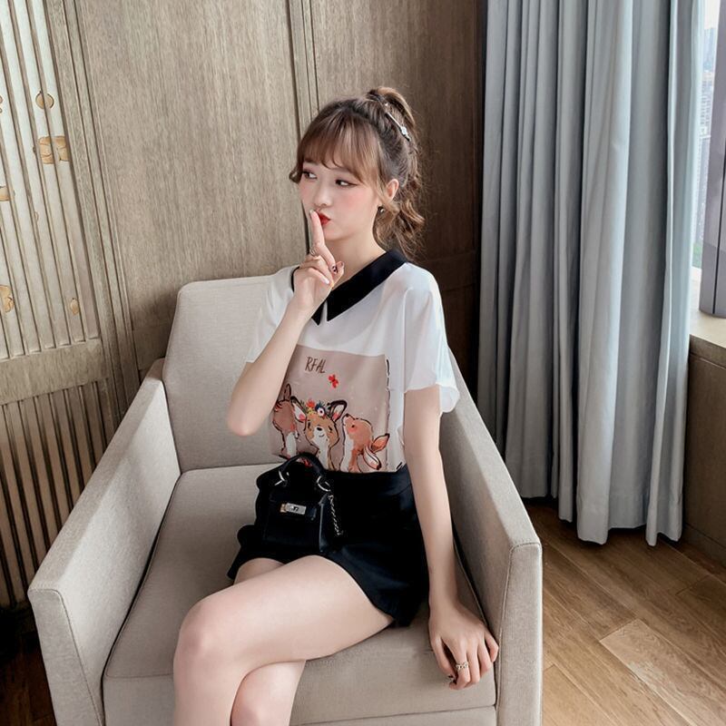 美人度アップ シフォン スウィート 半袖 Tシャツ ショートパンツ セットアップ ＜S-9234＞