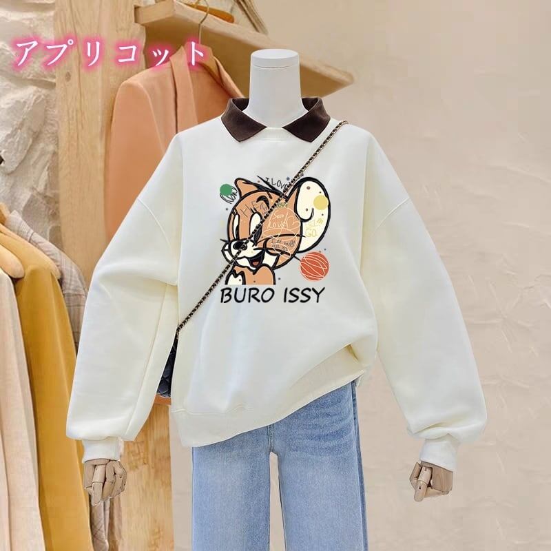 【裏起毛】ポロネック厚手ゆったりスウェット全3色トップス<S-4741>