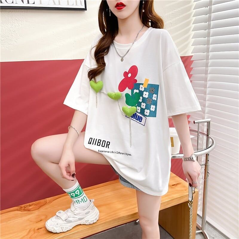 カジュアル プリント 好感度満載 ラウンドネック Tシャツ カットソー＜S-3118＞