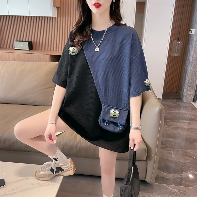 合わせやすい ワッフルTシャツ 切り替え かえるくん ゆったり半袖＜S-2992＞