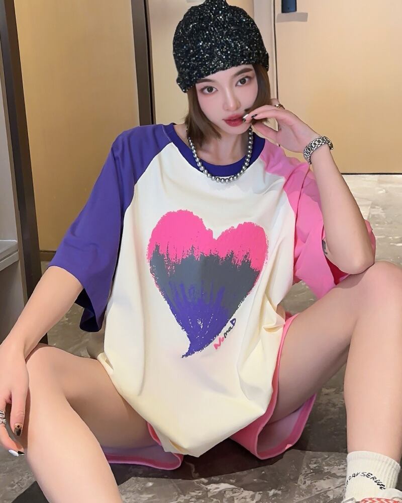 絶対欲しい プリント ロゴ カラーマッチング ゆったり 3色半袖Tシャツ＜S-8383＞