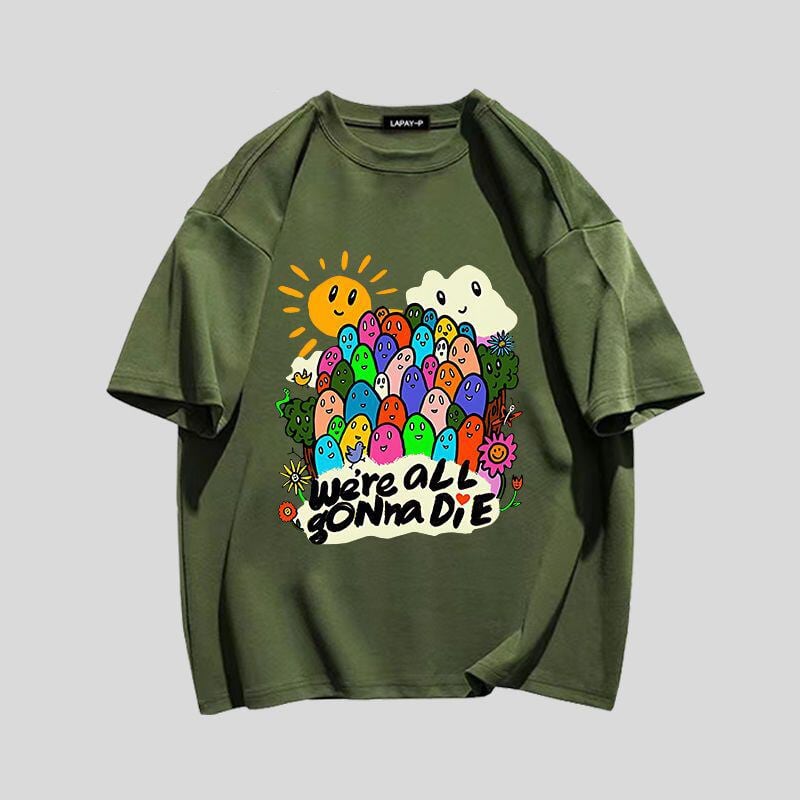 スタイルアップ効果抜群 キュート カジュアル ルーズ プリント全6色 半袖Tシャツ<S-8970>