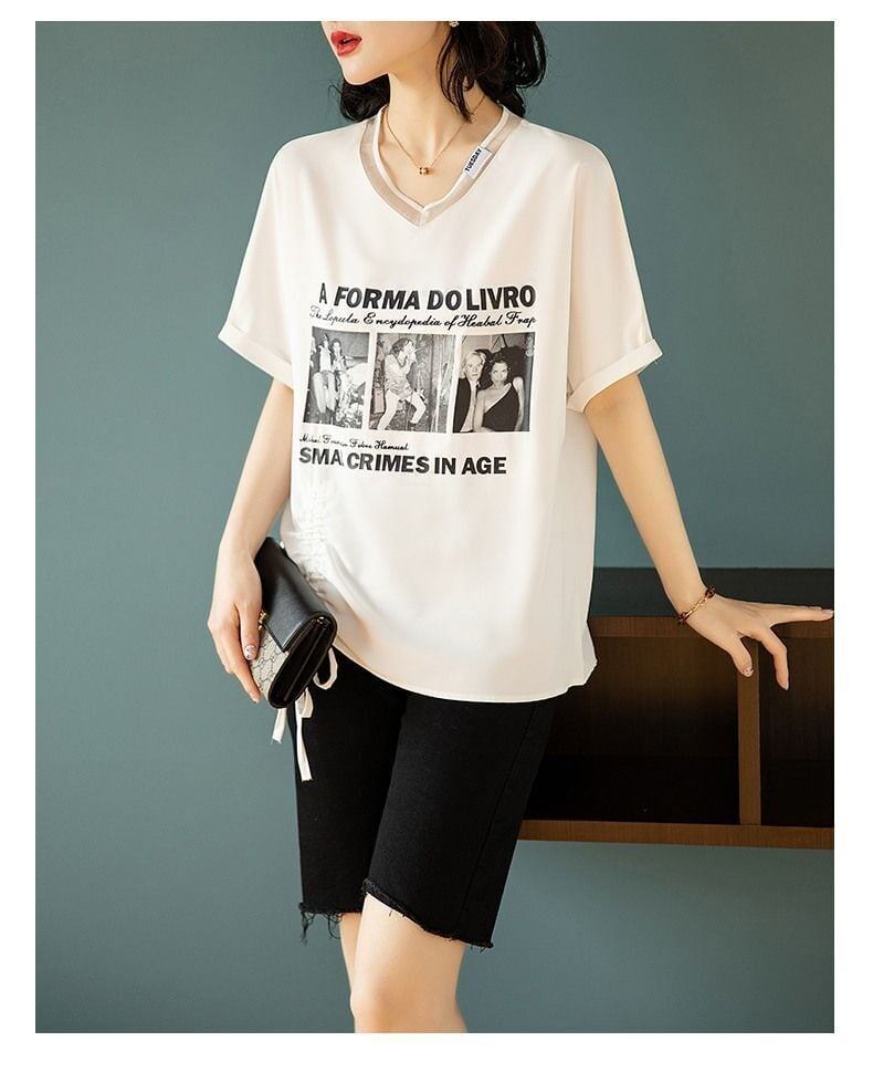 話題沸騰中 ファッション 着回し力抜群 プリント 2色選択 半袖Tシャツ＜S-8621＞
