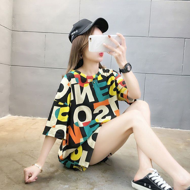 売り切れ必至 カラーマッチング 個性派 プリント全2色 半袖Tシャツ カットソー ＜S-8556＞