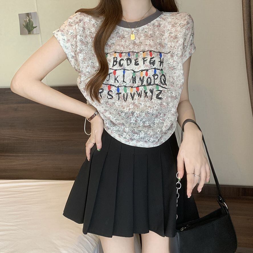 好感度UP カジュアル 大人可愛い プリント 全2色 半袖 Tシャツ＜S-8822＞