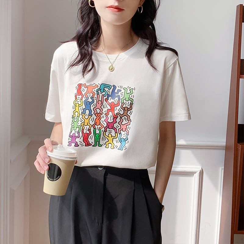 オシャレ度満点 切り替え 着心地抜群 プリント Tシャツ カットソー＜S-3408＞