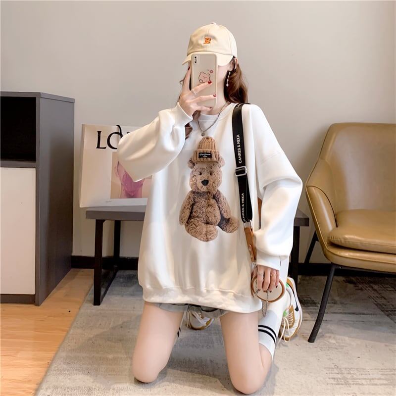 ファッション ラウンドネック 美人度アップ プリント スウェット パーカー＜S-2798＞