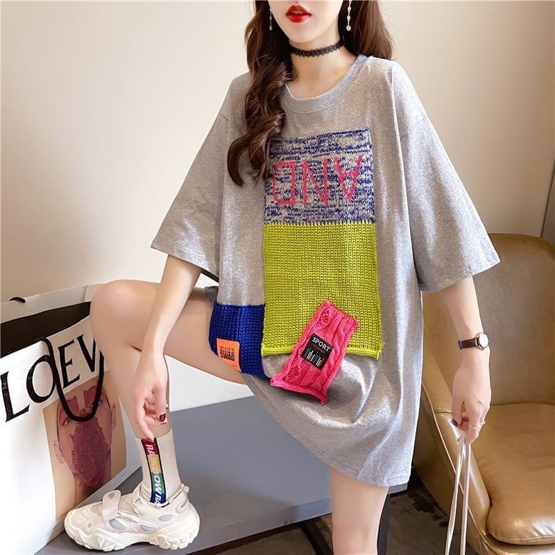 【半額！期間限定！！】ゆったりロング丈切り替え三色半袖Tシャツ＜S-1565＞