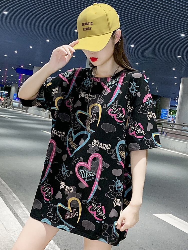 新商品 カジュアル 個性派 プリント ゆったり 半袖Tシャツ＜S-8534＞