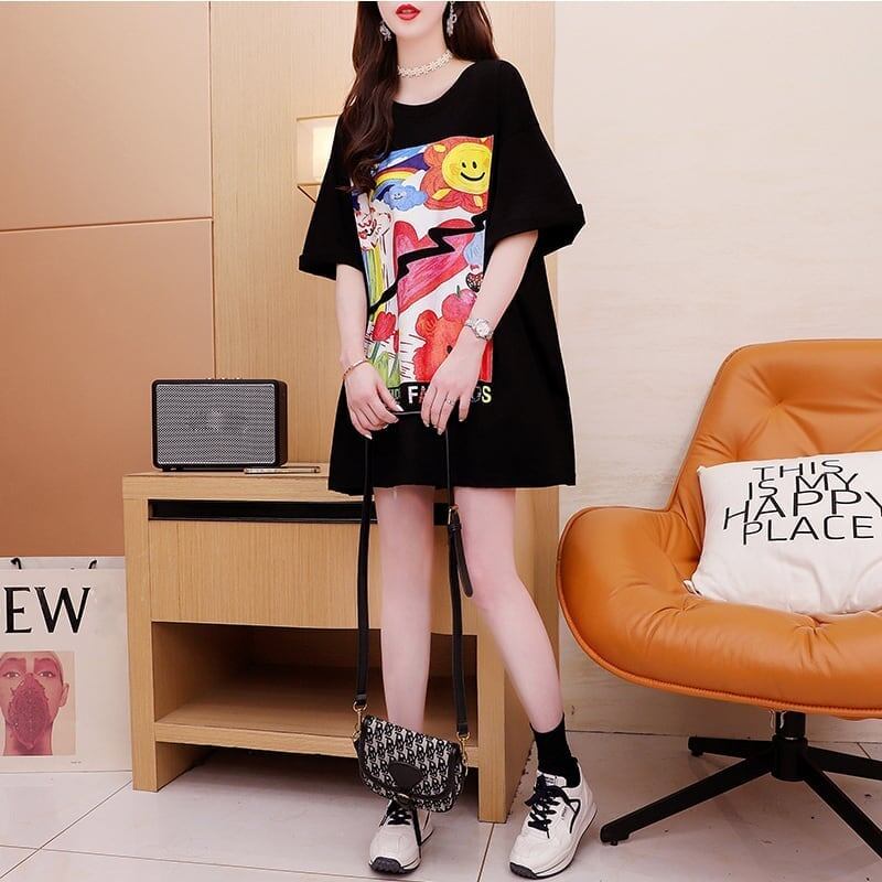 スタイリッシュ 切り替え 一目惚れ プリント Tシャツ カットソー＜S-3531＞