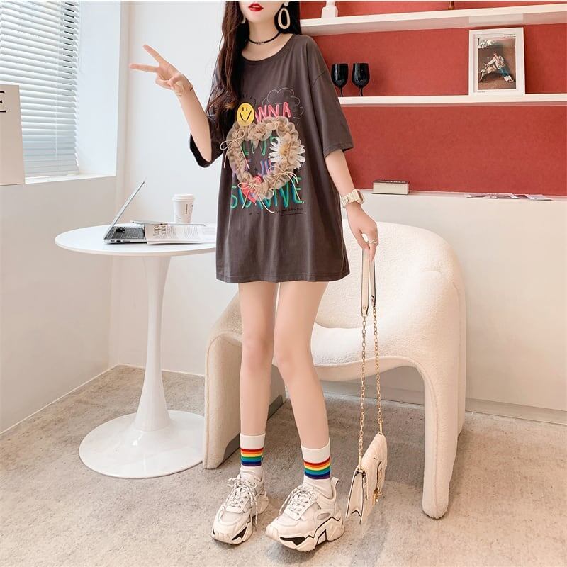 デザイン感 切り替え チャーミング プリント Tシャツ カットソー＜S-3529＞