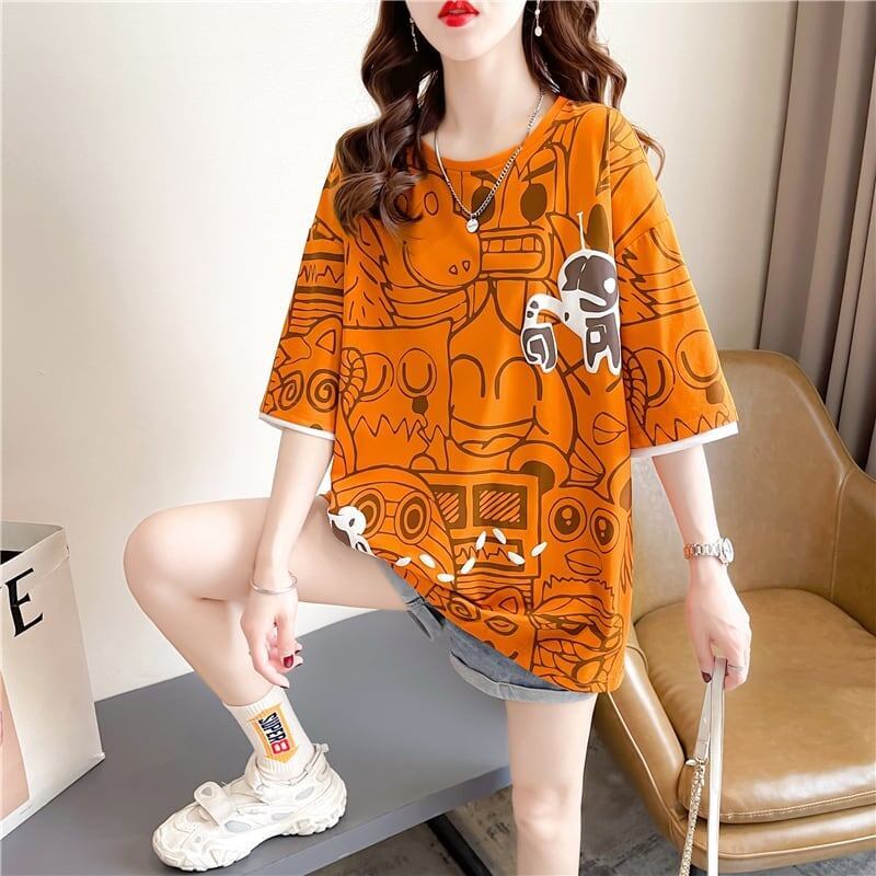 好感度満載 切り替え 美感いっぱい プリント Tシャツ カットソー＜S-3591＞