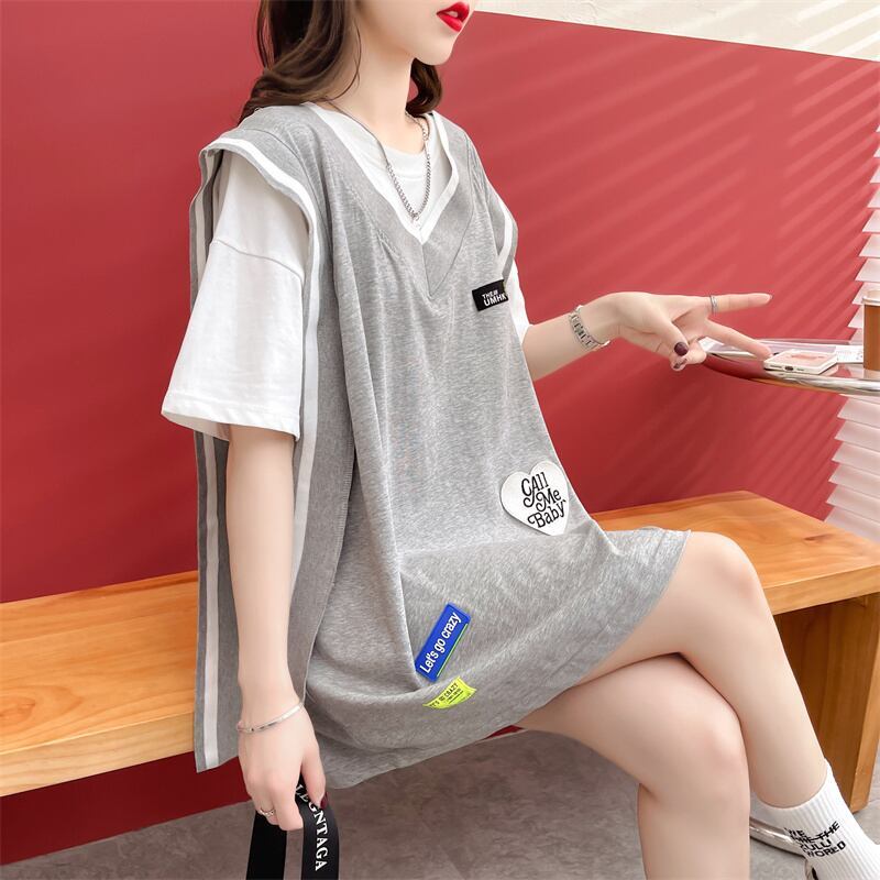 おすすめ アバンギャル 大活躍 ドレイヤード風 切り替え 全2色 半袖Tシャツ<S-8752>