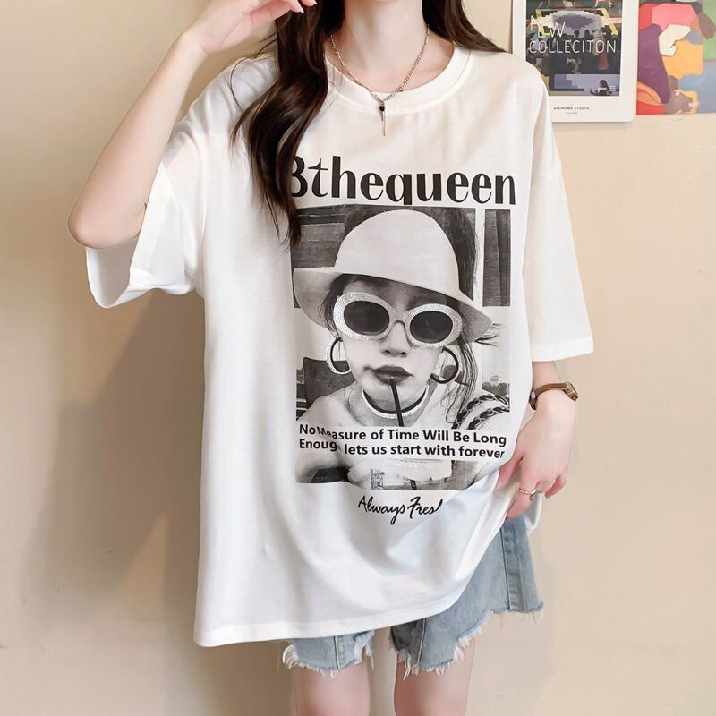 話題沸騰中 レース アバンギャルド 切り替え ホットダイヤモンド 3色選択 半袖Tシャツ＜S-8547＞
